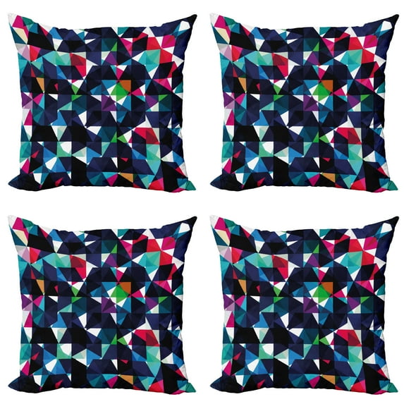 Ambesonne Geometric Throw Pillow Cover 4 Pack, Retro Colorful Mosaic, 16", Multicolor