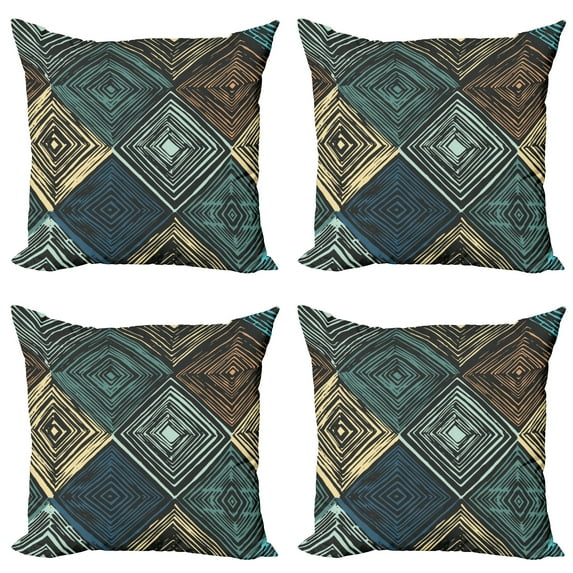Ambesonne Geometric Throw Pillow Cover 4 Pack, Retro Rhombus Pattern, 16", Multicolor
