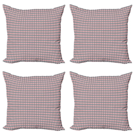 Ambesonne Geometric Throw Pillow Cover 4 Pack, Round Edged Pink Rhombus, 24", Taupe Grey Pale Pink