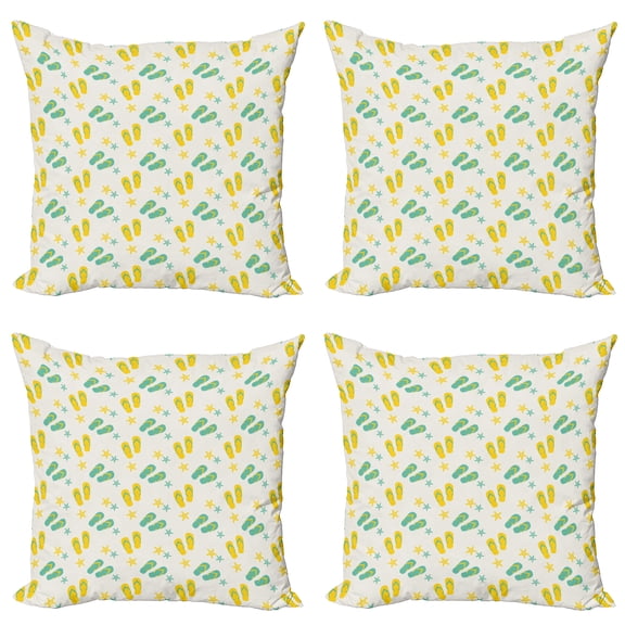 Ambesonne Geometric Throw Pillow Cover 4 Pack, Sandals and Starfish, 18", Seafoam Yellow White