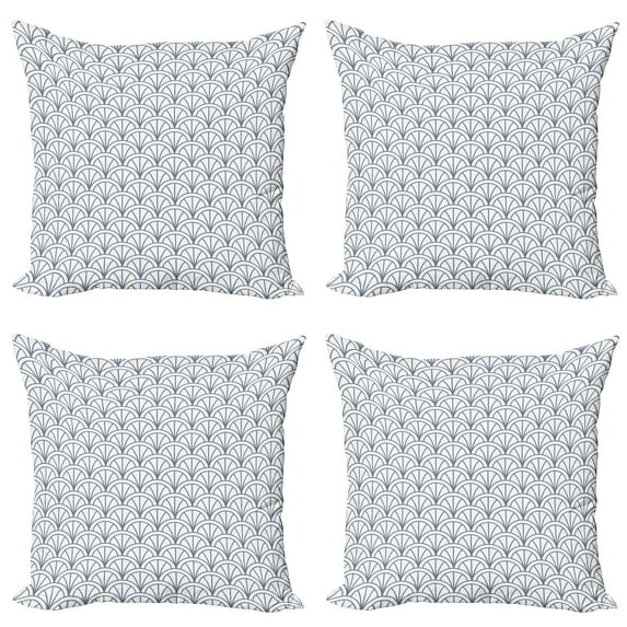 Ambesonne Geometric Throw Pillow Cover 4 Pack, Seigaiha Pattern, 24", Cadet Blue White