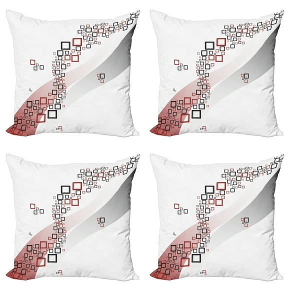 Ambesonne Geometric Throw Pillow Cover 4 Pack, Square Wavy Shapes, 24", Grey and Red