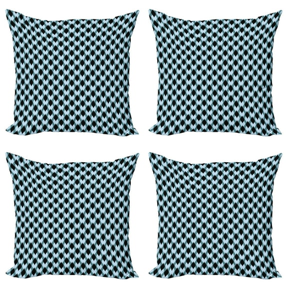 Ambesonne Geometric Throw Pillow Cover 4 Pack, Surreal Leaf Pattern, 18", Slate Blue Black