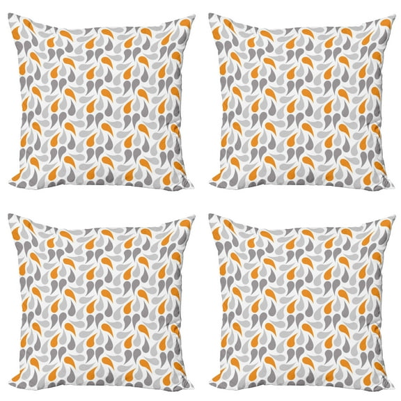 Ambesonne Geometric Throw Pillow Cover 4 Pack, Traditional, 16", Orange Grey White