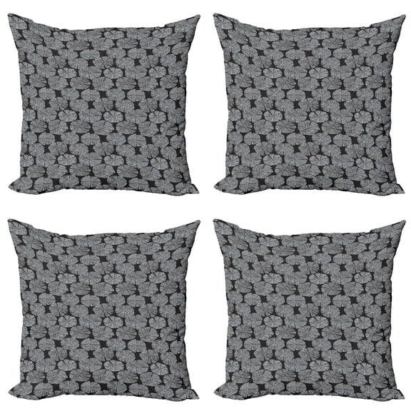 Ambesonne Geometric Throw Pillow Cover 4 Pack, Traditional Woodblock, 20", Charcoal Grey and White