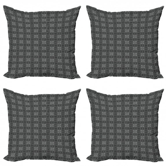 Ambesonne Geometric Throw Pillow Cover 4 Pack, Trapped Quadrangular, 24", Black Grey and White