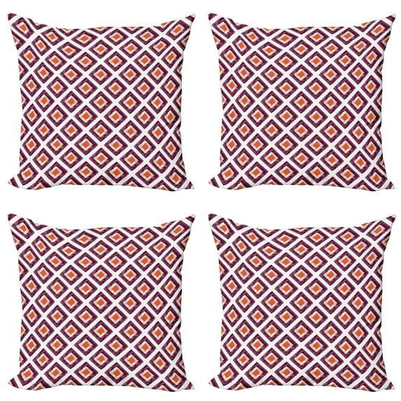 Ambesonne Geometric Throw Pillow Cover 4 Pack, Triangles Art Print, 18", Plum Marigold White
