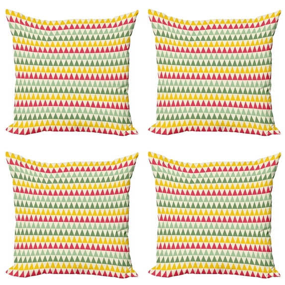 Ambesonne Geometric Throw Pillow Cover 4 Pack, Triangles Colorful, 20", Dark Coral Pale Green