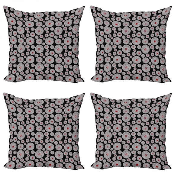 Ambesonne Geometric Throw Pillow Cover 4 Pack, Tribal Circles Spots, 18", Vermilion White