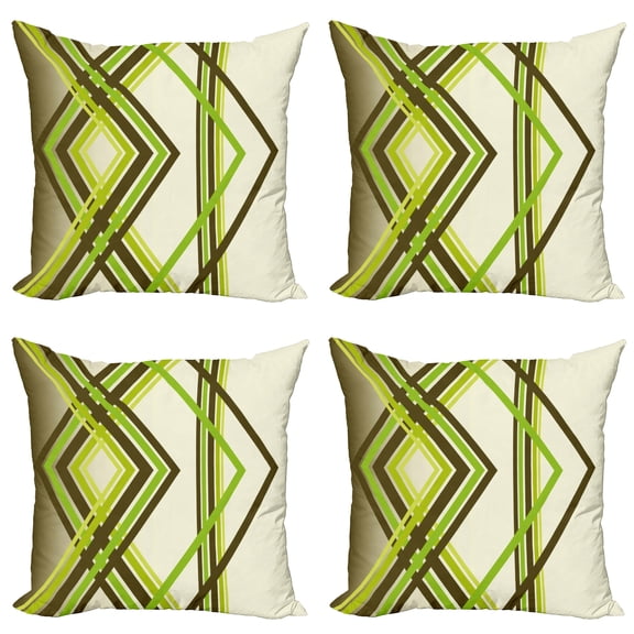 Ambesonne Geometric Throw Pillow Cover 4 Pack, Trippy Diamond Shapes, 20", Lime Green Army Green