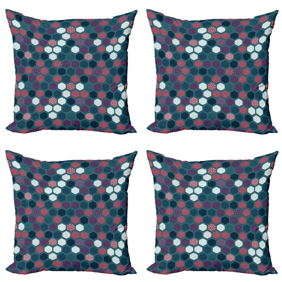 Ambesonne Geometric Throw Pillow Cover 4 Pack, Vibrant Hexagon Shapes, 20", Dried Rose Dark Teal