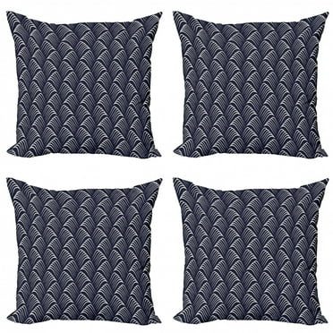 Ambesonne Geometric Throw Pillow Cover 4 Pack, Vintage Ocean Waves, 18", Dark Blue Cream