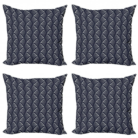 Ambesonne Geometric Throw Pillow Cover 4 Pack, Vintage Ocean Waves, 18", Dark Blue Cream