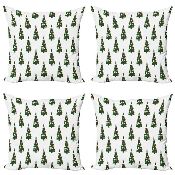 Ambesonne Geometric Throw Pillow Cover 4 Pack, Xmas Tree Pattern, 16", Hunter Green Ruby White