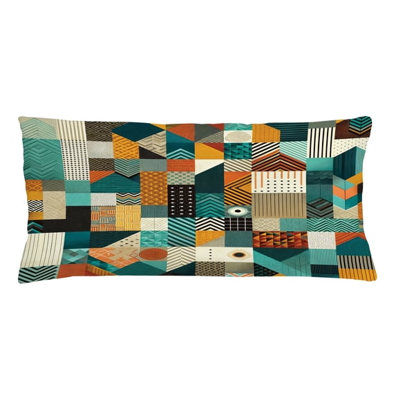 Ambesonne Geometric Throw Pillow Cushion Cover, Patchwork Square Triangle, 36" X 16", Teal Orange Multicolor