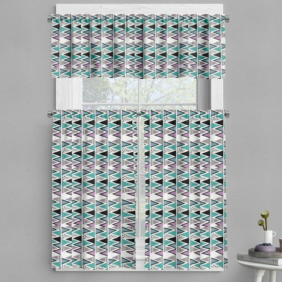 Ambesonne Geometric Valance & Curtain, 80s Memphis Zigzag, 55"x24", Lavender Cadet Blue