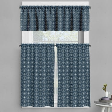 Ambesonne Geometric Valance & Curtain, Abstract Dots Flowers, 55"x45", Dark Blue Cream