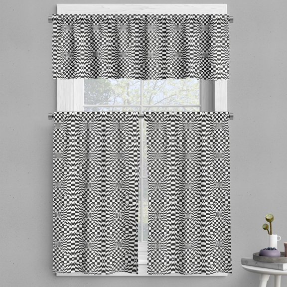 Ambesonne Geometric Valance & Curtain, Checkered Groovy Image, 55"x36", White and Charcoal Grey