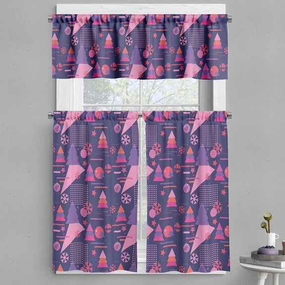 Ambesonne Geometric Valance & Curtain, Christmas Themed Shapes, 55"x45", Dark Indigo Coral Pink