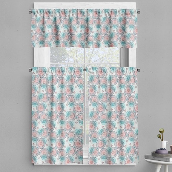 Ambesonne Geometric Valance & Curtain, Circle Pattern Stripes, 55"x36", Soft Blue and Turquoise