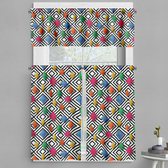 Ambesonne Geometric Valance & Curtain, Colorful 3D Shapes, 55"x30", Multicolor