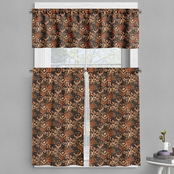 Ambesonne Geometric Valance & Curtain, Graffiti Art Earthy Back, 55"x30", Brown and Burnt Orange