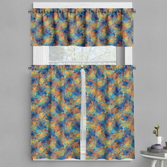 Ambesonne Geometric Valance & Curtain, Grunge Abstract Stripes, 55"x45", Marigold and Sky Blue