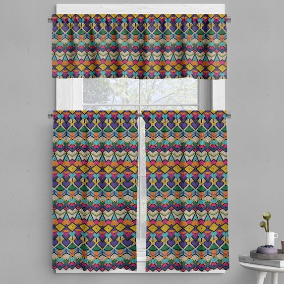 Ambesonne Geometric Valance & Curtain, Lines Half Circles, 55"x24", Multicolor
