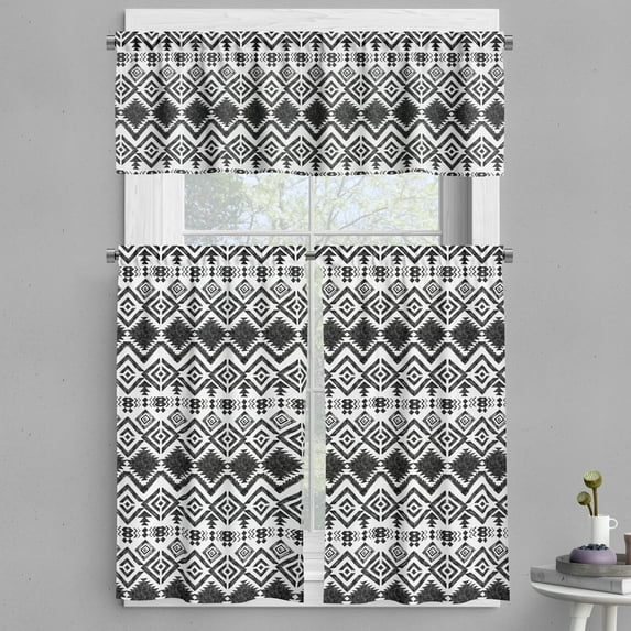 Ambesonne Geometric Valance & Curtain, Modern Line Zig Zag, 55"x30", Black and White