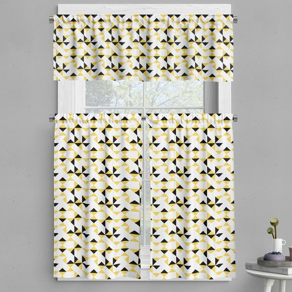 Ambesonne Geometric Valance & Curtain, Modern Triangles Pattern, 55"x30", Mustard White