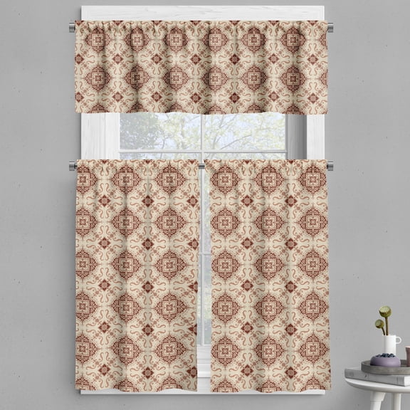 Ambesonne Geometric Valance & Curtain, Oriental Flowers, 55"x30", Pale Orange Redwood