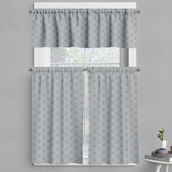 Ambesonne Geometric Valance & Curtain, Oriental Petals, 55"x30", Grey Beige
