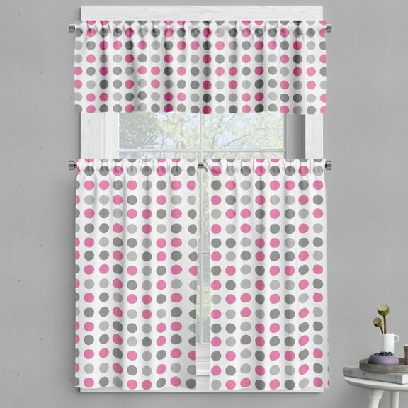 Ambesonne Geometric Valance & Curtain, Polka Dots Motifs, 55"x24", White Grey Pink