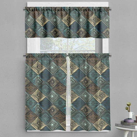 Ambesonne Geometric Valance & Curtain, Retro Rhombus Pattern, 55"x36", Multicolor