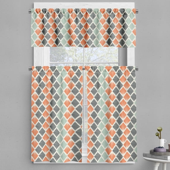 Ambesonne Geometric Valance & Curtain, Rhombs with Lines, 55"x45", Grey Almond Green