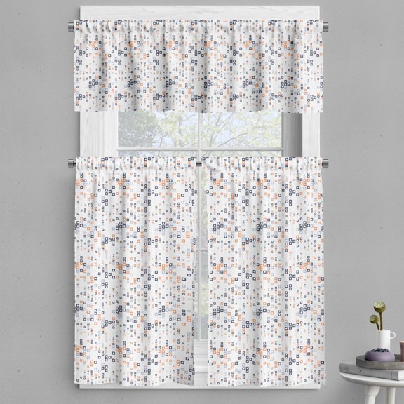 Ambesonne Geometric Valance & Curtain, Square Composition, 55"x45", Pale Orange Dark Blue