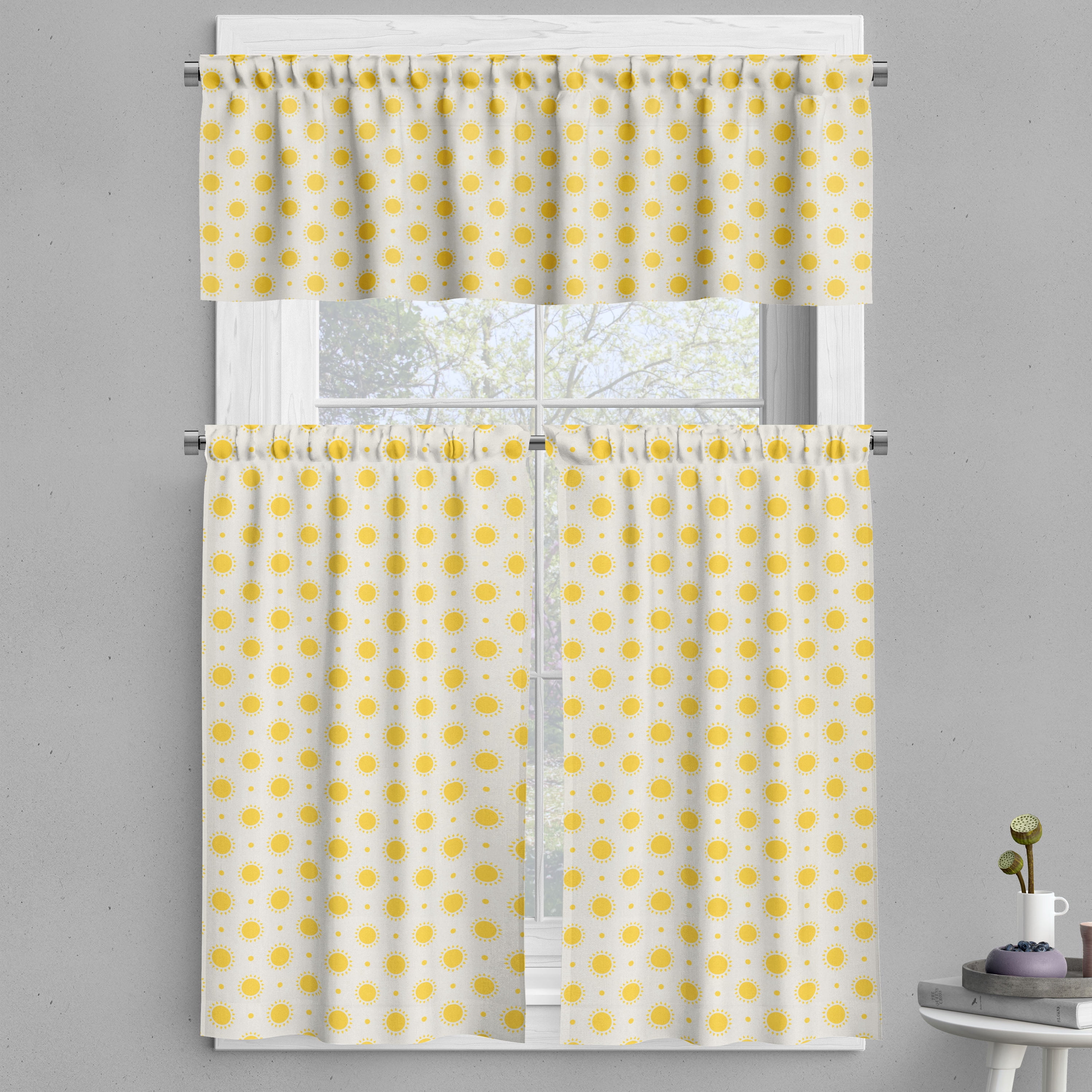 Ambesonne Geometric Valance & Curtain, Summer Sun Motif, 55