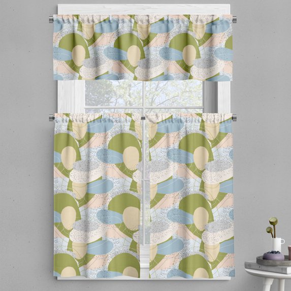 Ambesonne Geometric Valance & Curtain, Wavy Oval Shapes Stripes, 55"x24", Lime Green Blue Grey