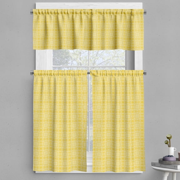 Ambesonne Geometric Valance & Curtain, White Lines Squares Art, 55"x30", Mustard Orange Yellow