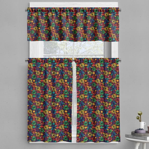 Ambesonne Geometric Valance & Curtain, Window Glass Pattern, 55"x24", Multicolor