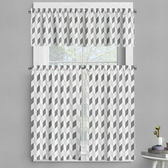 Ambesonne Geometric Valance & Curtain, Zigzag Herringbone, 55"x24", Black White