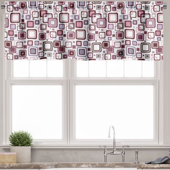 Ambesonne Geometric Valance Pack of 2, Abstract Square Shape, 54"X12", Brown Purple Grey