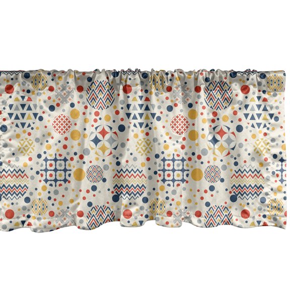 Ambesonne Geometric Valance Pack of 2, Circles Dots Triangles, 54"X12", Scarlet and Earth Yellow