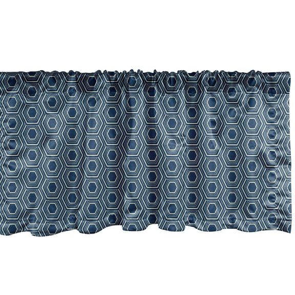 Ambesonne Geometric Valance Pack of 2, Classic Hexagons Pattern, 54"X18", Night Blue and Eggshell