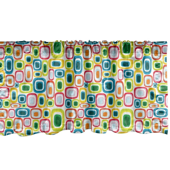Ambesonne Geometric Valance Pack of 2, Colorful Retro Shapes, 54"X12", Multicolor