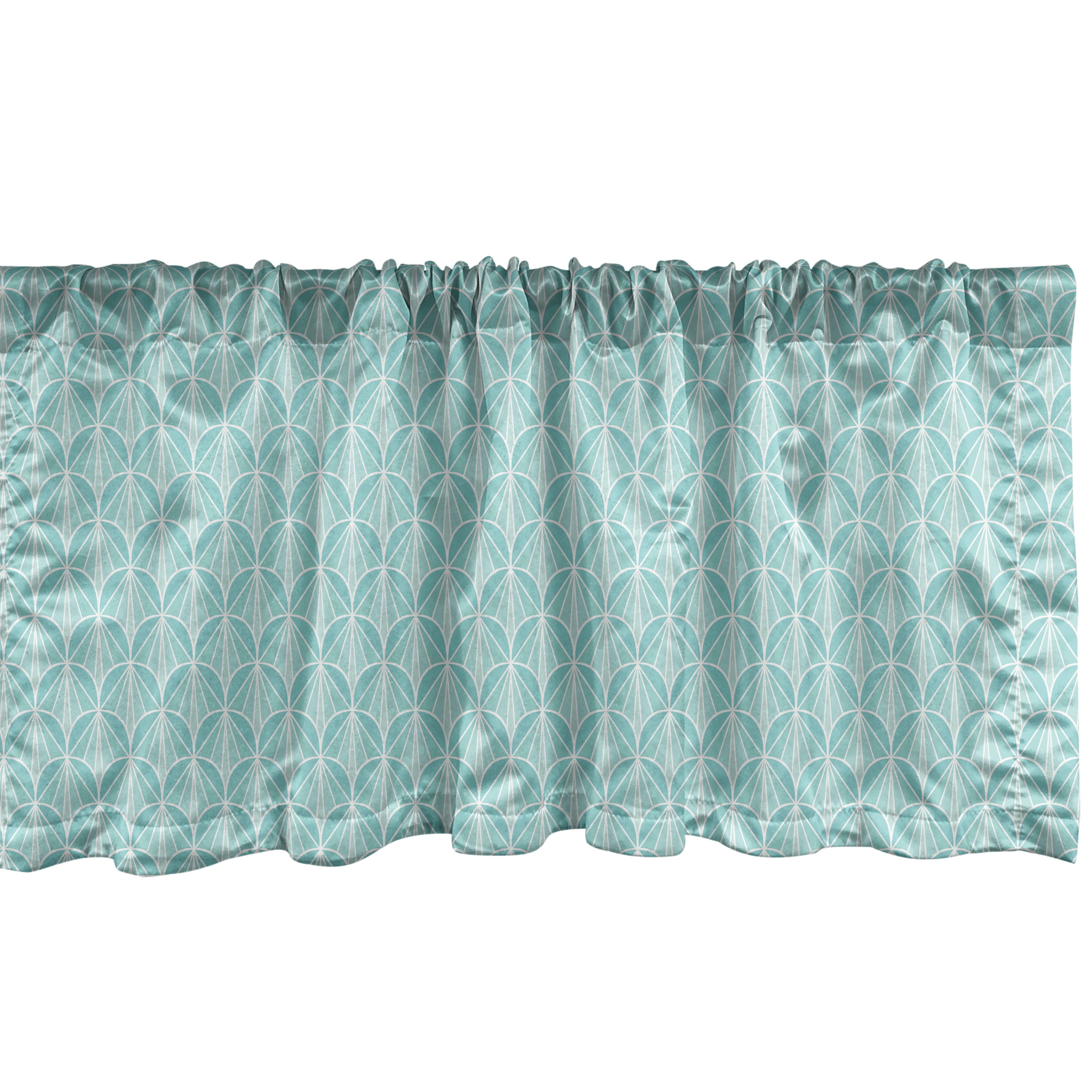 Seafoam and White Satin Geometric Rod Pocket Valance Set