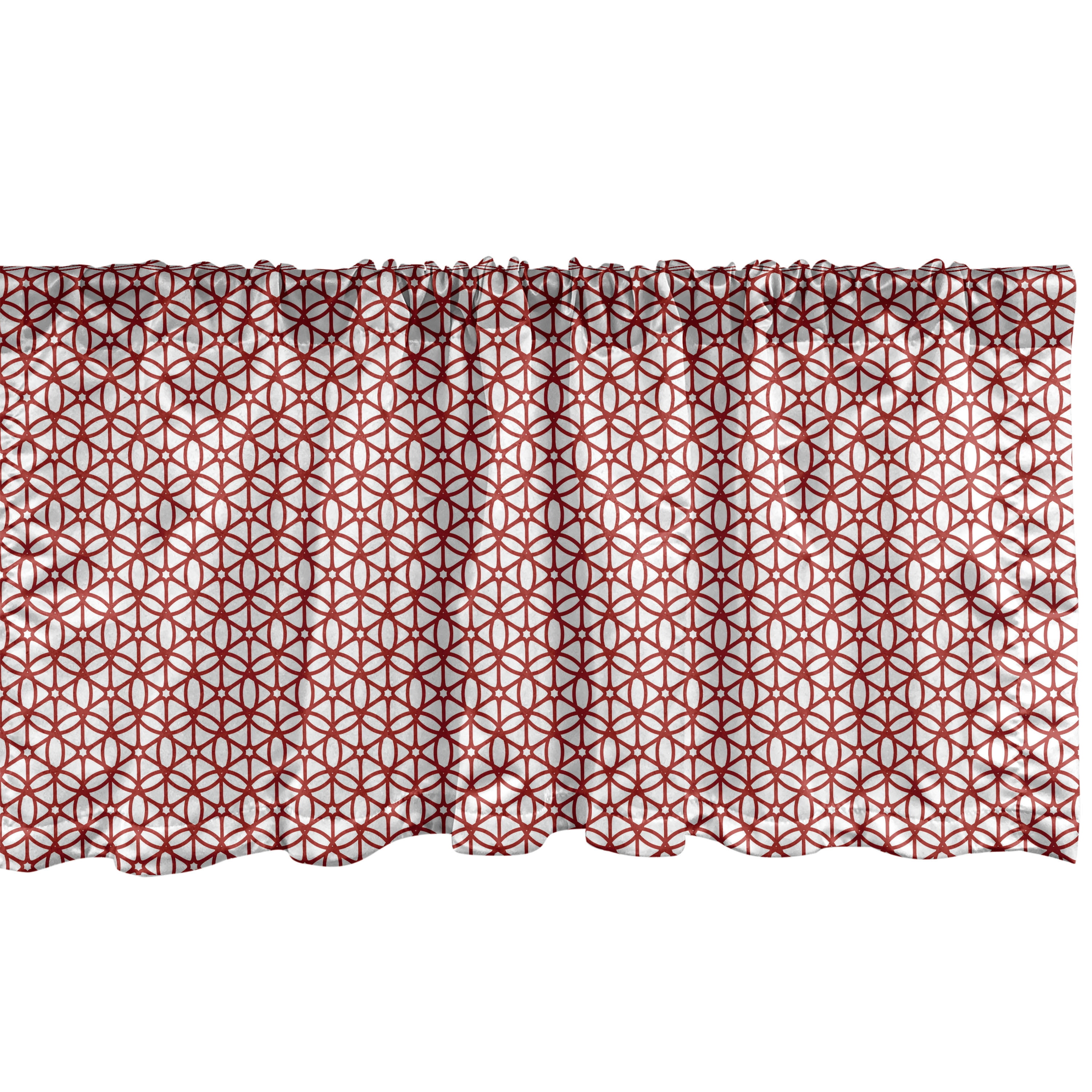 Red and White Geometric Floral Satin Valance Set