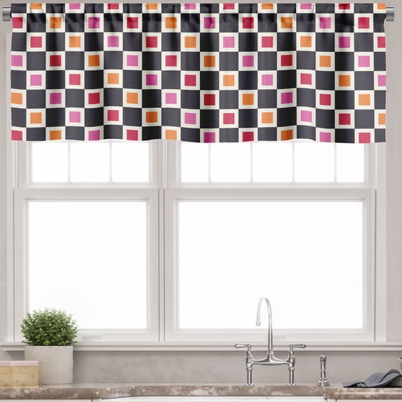 Ambesonne Geometric Valance Pack of 2, Grid Vivid Squares, 42"X12", Multicolor