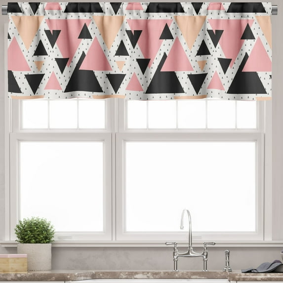 Ambesonne Geometric Valance Pack of 2, Modern Doodle Art, 54"X18", Peach Coral Black