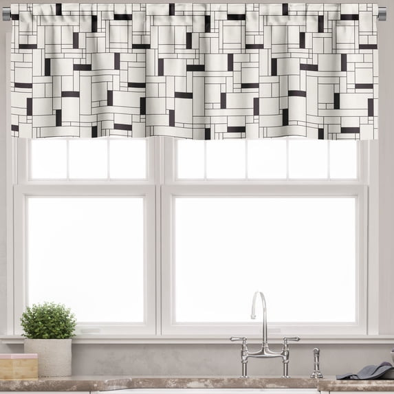Ambesonne Geometric Valance Pack of 2, Modern Rectangular Grid, 54"X12", Ivory and Charcoal Grey